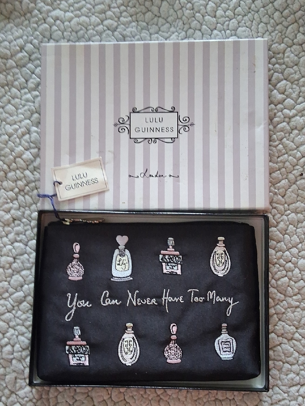 Lulu Guinness Black Zip Pouch "You Can Never Have Too Many" RARE